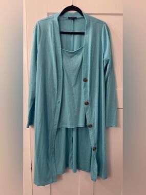 Lane Bryant Turquoise Ribbed Knit Cardigan Set